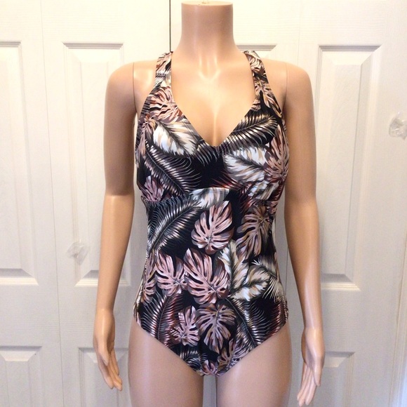 Hurley Womens Tropical Scattered Palm Print One Piece Swimsuit Size XL - Picture 1 of 12